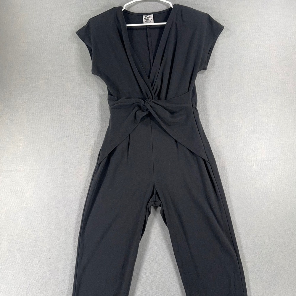 Byer Too! Womens Black Twist Front V-Neck Cap Sleeve Tapered Leg Jumpsuit 13